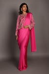 Buy_ISADAA BY ROTNA DUTT_Pink Satin, Georgette Sequins, Beads, Embroidery Boat And Cutdana Hand Saree Set _Online_at_Aza_Fashions