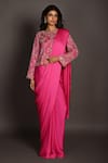 Buy_ISADAA BY ROTNA DUTT_Pink Satin, Georgette Sequins, Beads, Embroidery Boat And Cutdana Hand Saree Set _at_Aza_Fashions