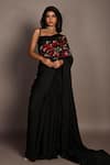 ISADAA BY ROTNA DUTT_Black Satin, Georgette Sequins, Stones, Zari And Zardosi Hand Embroidered Saree _Online_at_Aza_Fashions
