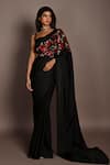 Buy_ISADAA BY ROTNA DUTT_Black Satin, Georgette Sequins, Stones, Zari And Zardosi Hand Embroidered Saree _at_Aza_Fashions