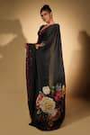 Shop_ISADAA BY ROTNA DUTT_Black Satin, Organza Sequins, Embroidery Digital Print Saree With Border _at_Aza_Fashions