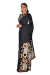 ISADAA BY ROTNA DUTT_Black Satin, Organza Sequins, Embroidery Round Neck Hand Saree And Blouse _Online_at_Aza_Fashions