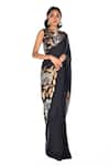 Buy_ISADAA BY ROTNA DUTT_Black Satin, Organza Sequins, Embroidery Round Neck Hand Saree And Blouse _at_Aza_Fashions