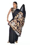 Buy_ISADAA BY ROTNA DUTT_Black Satin, Organza Sequins, Embroidery Round Neck Hand Saree And Blouse _Online_at_Aza_Fashions
