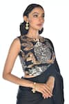 Shop_ISADAA BY ROTNA DUTT_Black Satin, Organza Sequins, Embroidery Round Neck Hand Saree And Blouse _Online_at_Aza_Fashions