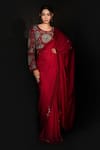 Buy_ISADAA BY ROTNA DUTT_Red Satin, Georgette Sequins, Beads, Embroidery Round Neck And Saree Set _at_Aza_Fashions