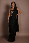 Buy_ISADAA BY ROTNA DUTT_Black Georgette, Satin Sequins, Beads, Embroidery And Cutdana Saree Blouse Set _at_Aza_Fashions