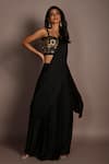 ISADAA BY ROTNA DUTT_Black Georgette, Satin Sequins, Beads, Embroidery And Cutdana Saree Blouse Set _Online_at_Aza_Fashions