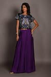 Buy_ISADAA BY ROTNA DUTT_Black Satin, Georgette, Organza Sequins, Paisley And Cutdana Crop Top & Skirt _Online_at_Aza_Fashions