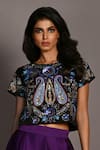 ISADAA BY ROTNA DUTT_Black Satin, Georgette, Organza Sequins, Paisley And Cutdana Crop Top & Skirt _at_Aza_Fashions