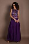 Buy_ISADAA BY ROTNA DUTT_Purple Satin, Georgette, Organza Sequins, Beads, And Cutdana Crop Top & Skirt _at_Aza_Fashions
