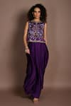 Buy_ISADAA BY ROTNA DUTT_Purple Satin, Georgette, Organza Sequins, Beads, And Cutdana Crop Top & Skirt _Online_at_Aza_Fashions