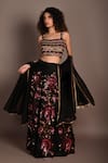 Buy_ISADAA BY ROTNA DUTT_Black Satin, Georgette, Organza Sequins, Beads, And Zardosi Hand Lehenga Set _at_Aza_Fashions