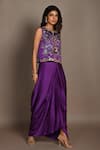 ISADAA BY ROTNA DUTT_Purple Satin, Georgette Sequins, Beads, Embroidery And Cutdana Top & Draped Skirt _Online_at_Aza_Fashions