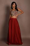 Buy_ISADAA BY ROTNA DUTT_Red Satin, Georgette, Organza Embroidery, And Cutdana Hand Choli Skirt Set _at_Aza_Fashions