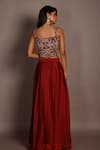 Shop_ISADAA BY ROTNA DUTT_Red Satin, Georgette, Organza Embroidery, And Cutdana Hand Choli Skirt Set _at_Aza_Fashions