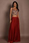 Buy_ISADAA BY ROTNA DUTT_Red Satin, Georgette, Organza Embroidery, And Cutdana Hand Choli Skirt Set _Online_at_Aza_Fashions