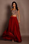 Shop_ISADAA BY ROTNA DUTT_Red Satin, Georgette, Organza Embroidery, And Cutdana Hand Choli Skirt Set _Online_at_Aza_Fashions