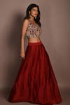 ISADAA BY ROTNA DUTT_Red Satin, Georgette, Organza Embroidery, And Cutdana Hand Choli Skirt Set _at_Aza_Fashions