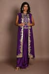 Buy_ISADAA BY ROTNA DUTT_Purple Satin, Georgette, Organza Embroidery, Hand Jacket And Draped Skirt Set _at_Aza_Fashions