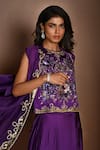 Shop_ISADAA BY ROTNA DUTT_Purple Satin, Georgette, Organza Embroidery, Hand Jacket And Draped Skirt Set _Online_at_Aza_Fashions