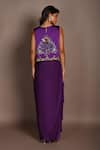 Shop_ISADAA BY ROTNA DUTT_Purple Satin, Georgette, Organza Embroidery, Hand Jacket And Draped Skirt Set _at_Aza_Fashions
