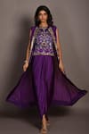 ISADAA BY ROTNA DUTT_Purple Satin, Georgette, Organza Embroidery, Hand Jacket And Draped Skirt Set _at_Aza_Fashions