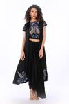Buy_ISADAA BY ROTNA DUTT_Black Satin, Georgette, Organza Embroidery, Paisley Top Skirt And Jacket Set _at_Aza_Fashions