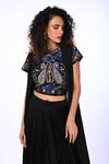 Buy_ISADAA BY ROTNA DUTT_Black Satin, Georgette, Organza Embroidery, Paisley Top Skirt And Jacket Set _Online_at_Aza_Fashions