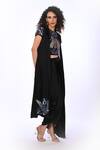 Shop_ISADAA BY ROTNA DUTT_Black Satin, Georgette, Organza Embroidery, Paisley Top Skirt And Jacket Set _Online_at_Aza_Fashions