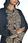 Buy_ISADAA BY ROTNA DUTT_Black Satin, Georgette, Organza Embroidery, Zardosi Jacket With Top And Pant _Online_at_Aza_Fashions