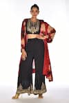 Buy_ISADAA BY ROTNA DUTT_Black Satin, Georgette, Organza Embroidery, Digital Print Jacket, Top And Pant _at_Aza_Fashions