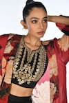 ISADAA BY ROTNA DUTT_Black Satin, Georgette, Organza Embroidery, Digital Print Jacket, Top And Pant _at_Aza_Fashions