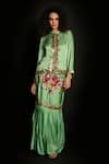 Buy_ISADAA BY ROTNA DUTT_Green Satin, Georgette Sequins, Beads, Embroidery And Cutdana Jacket Skirt Set _at_Aza_Fashions