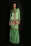 Buy_ISADAA BY ROTNA DUTT_Green Satin, Georgette Sequins, Beads, Embroidery And Cutdana Jacket Skirt Set _Online_at_Aza_Fashions