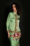 ISADAA BY ROTNA DUTT_Green Satin, Georgette Sequins, Beads, Embroidery And Cutdana Jacket Skirt Set _at_Aza_Fashions