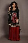Buy_ISADAA BY ROTNA DUTT_Black Satin, Georgette, Organza Sequins, Beads, Floral Hand Kurta Lehenga Set _Online_at_Aza_Fashions