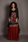 Buy_ISADAA BY ROTNA DUTT_Black Satin, Georgette, Organza Sequins, Beads, Floral Hand Kurta Lehenga Set _at_Aza_Fashions