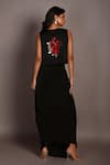 Shop_ISADAA BY ROTNA DUTT_Black Satin, Georgette Sequins, Beads, Floral And Cutdana Crop Top & Skirt _at_Aza_Fashions