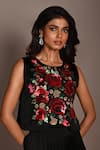 Buy_ISADAA BY ROTNA DUTT_Black Satin, Georgette Sequins, Beads, Floral And Cutdana Crop Top & Skirt _Online_at_Aza_Fashions