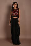 Buy_ISADAA BY ROTNA DUTT_Black Satin, Georgette Sequins, Beads, Floral And Cutdana Crop Top & Skirt _at_Aza_Fashions