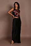 Shop_ISADAA BY ROTNA DUTT_Black Satin, Georgette Sequins, Beads, Floral And Cutdana Crop Top & Skirt _Online_at_Aza_Fashions