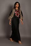 Buy_ISADAA BY ROTNA DUTT_Black Satin, Georgette And Cutdana Crop Top With Draped Skirt & Zardosi Jacket _Online_at_Aza_Fashions
