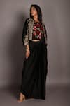 Shop_ISADAA BY ROTNA DUTT_Black Satin, Georgette And Cutdana Crop Top With Draped Skirt & Zardosi Jacket _Online_at_Aza_Fashions