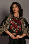 ISADAA BY ROTNA DUTT_Black Satin, Georgette And Cutdana Crop Top With Draped Skirt & Zardosi Jacket _at_Aza_Fashions