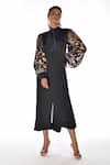 Buy_ISADAA BY ROTNA DUTT_Black Georgette Sequins, Embroidery Collared Balloon Sleeve Dress _at_Aza_Fashions