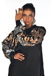 Shop_ISADAA BY ROTNA DUTT_Black Georgette Sequins, Embroidery Collared Balloon Sleeve Dress _Online_at_Aza_Fashions