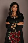 ISADAA BY ROTNA DUTT_Black Georgette Sequins, Beads, Zari Boat Neck Embroidered Floral And Coin Dress _Online_at_Aza_Fashions