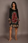 Buy_ISADAA BY ROTNA DUTT_Black Georgette Sequins, Beads, Zari Boat Neck Embroidered Floral And Coin Dress _at_Aza_Fashions