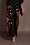 ISADAA BY ROTNA DUTT_Black Satin, Georgette Sequins, Beads Round Neck Kaftan Top And Floral Pant Set _Online_at_Aza_Fashions